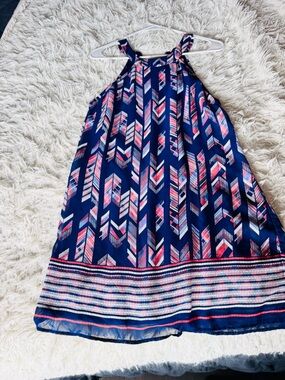 Navy Patterned Maxi Skirt with Pink & Light Blue Accents